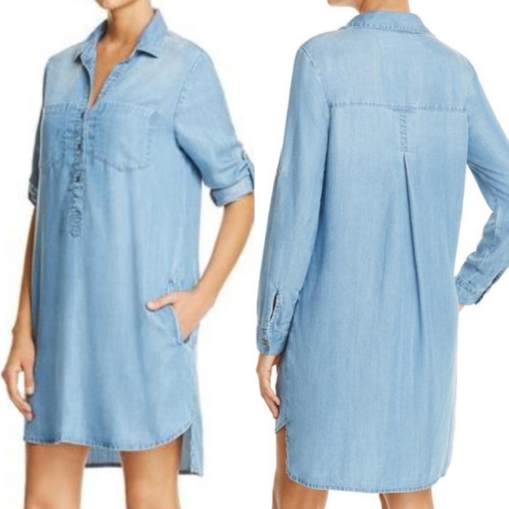 BEACHLUNCHLOUNGE Phoebe Chambray Blue Beachy Boho Buttondown Shirt Dress